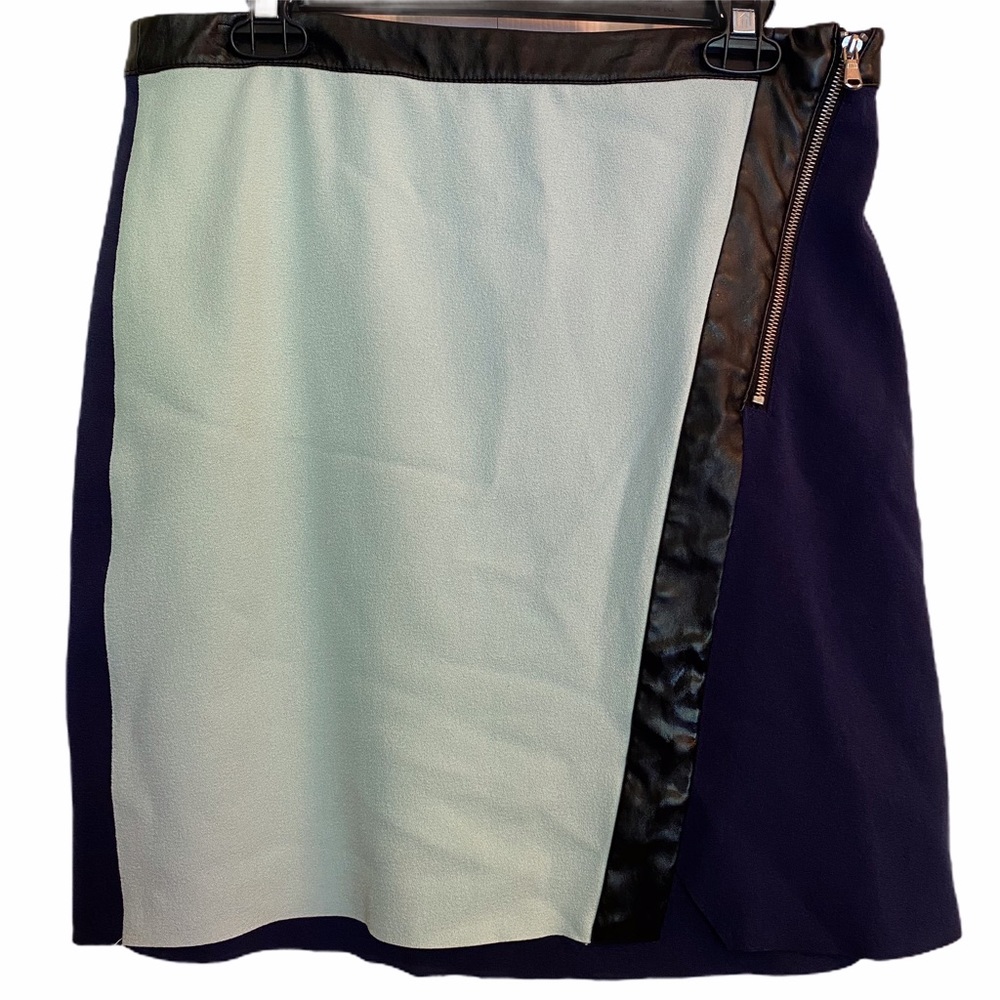 Metaphor Faux Leather Trim Colorblock Pencil Skirt